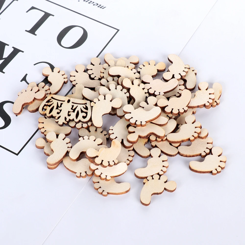 

50PCS/Set 17*20mm DIY Wooden Foot Shaped Natural Wood Hand-made Graffiti Buttons Birthday Party Supplies Wedding Decoration