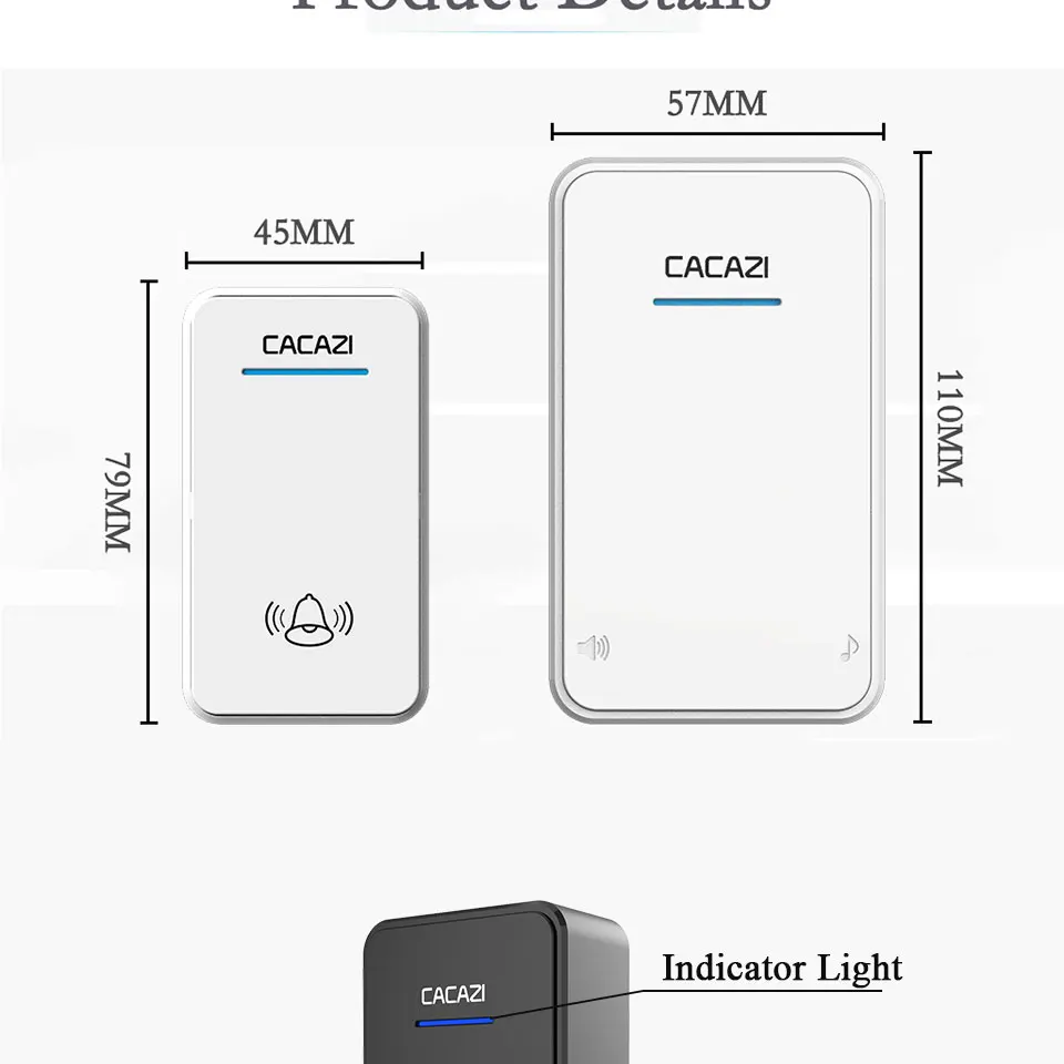 CACAZI новый домашний беспроводной дверной звонок 2 непромокаемые кнопки + 3 EU штекерные приемники 300 м Пульт дистанционного управления draadloze