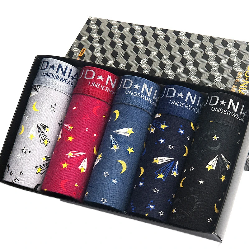 Online 5 unids lote boxeador masculino en algodón ropa interior hombres sólido estampado Hombre Boxers Homme cómodos calzoncillos suaves bragas masculinas transpirables