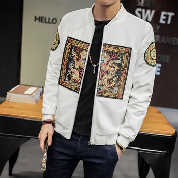 

Autumn New Chinese Culture Jacket Dragon Embroidery Slim Fit Jacket Zipper Stand Collar Coat Men Clothing 4XL 5XL