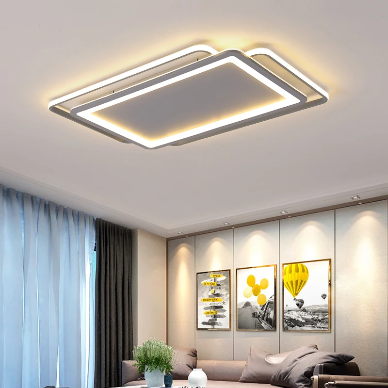 

RC Grey Color Rectangle Ceiling Lights led modern for living Room bedroom study room Round/Square Grey Color Ceiling Lamp