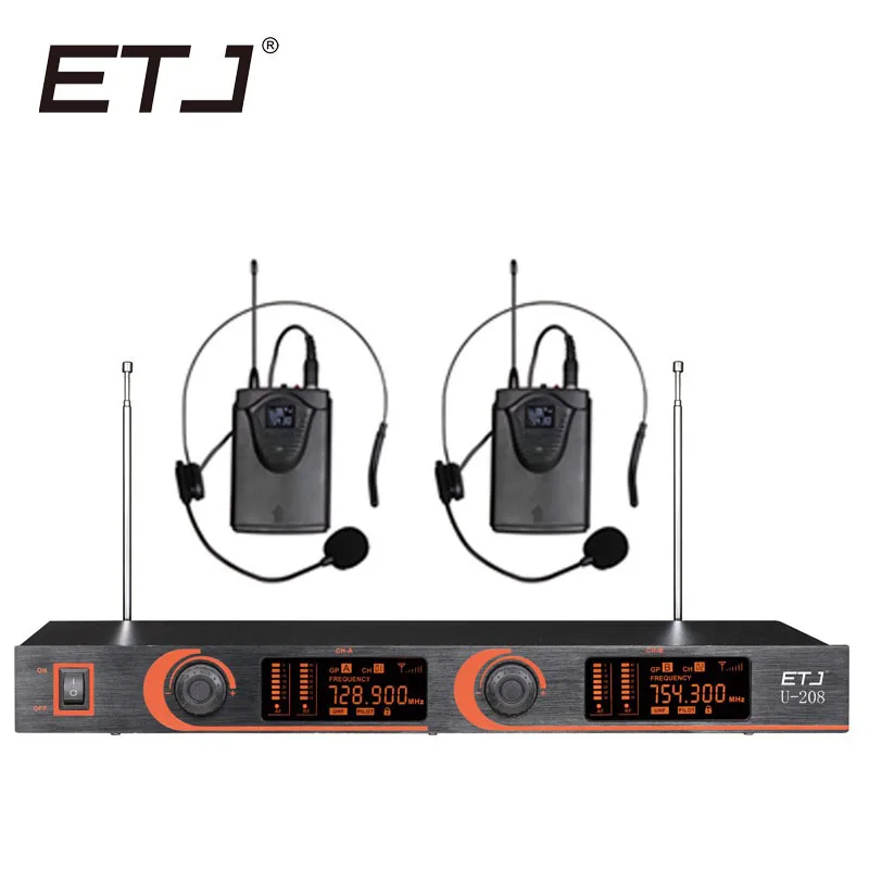 

Free shipping ETJ U-208 Wireless Microphone with Screen 50M Distance 2 Channel Handheld Mic System Karaoke Wireless Microphone
