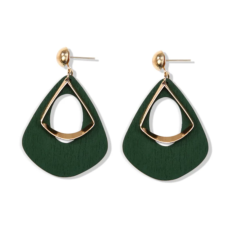 Coffee Green Red Hollow Wooden Drip Golden Metallic Hoop Fashion Dangle Earrings Drop for Women | Украшения и аксессуары