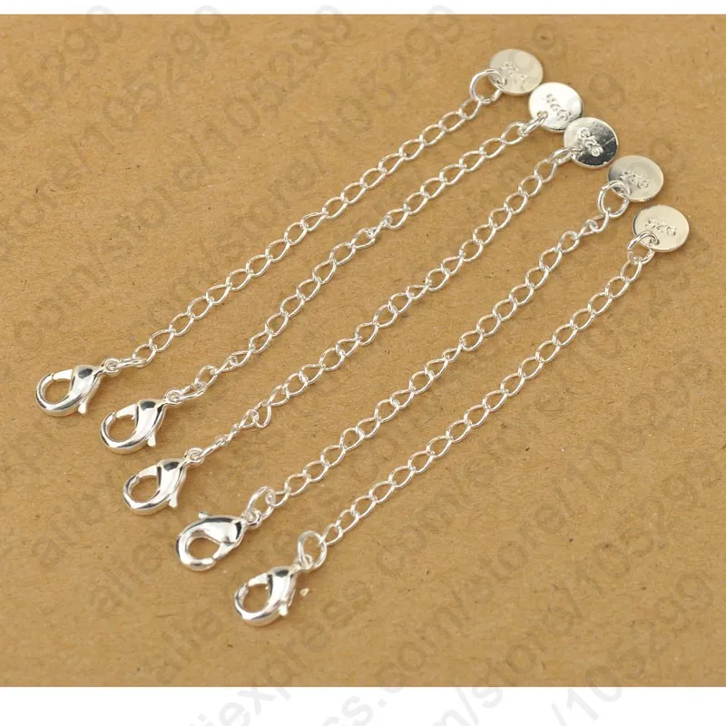 Подлинная 925 стерлингового серебра расширение хвост цепи с биркой застежка-краб для ожерелья Браслет DIY ювелирные украшения