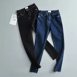 Женские ботильоны длина джинсы для женщин теплый тонкий бархат высокая талия обтягивающие джинсы Femme Mujer тонкий Femme узкие Джинс