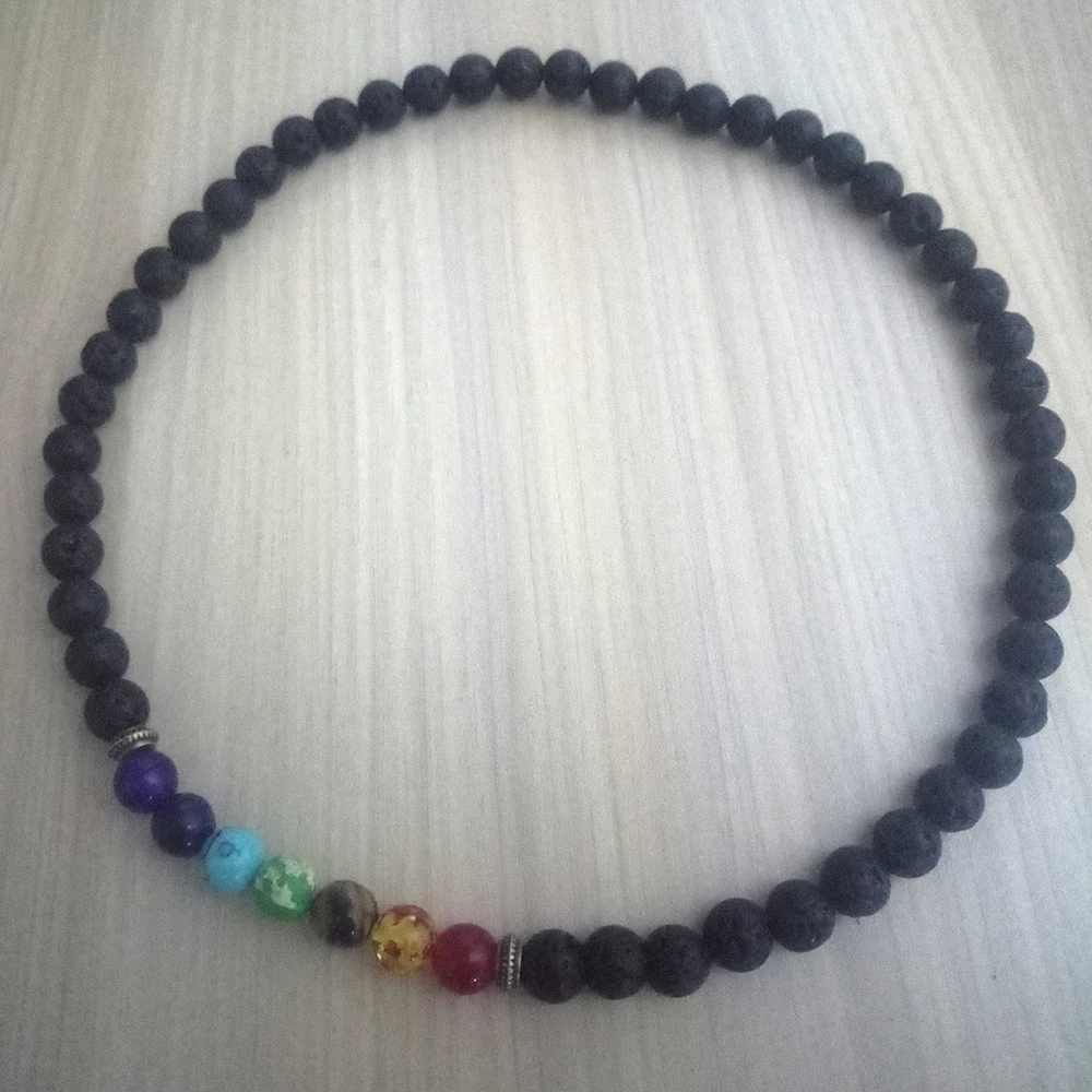 

Chakra Necklace 7 Colors Natural Lava Stone Beads Strand Necklace 45 cm