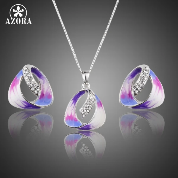 AZORA/Уникальные привлекательные серьги-гвоздики и ожерелье с австрийскими кристаллами Stellux и узором масляной живописи TG0168
