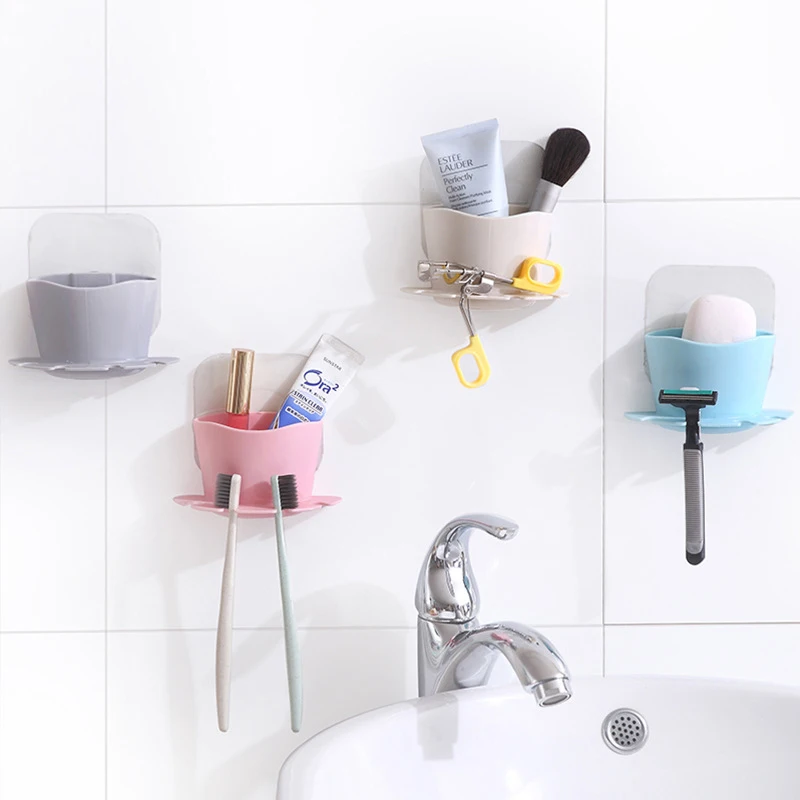 

Bathroom multi-function seamless toothbrush toothpaste strong suction cup rack plastic