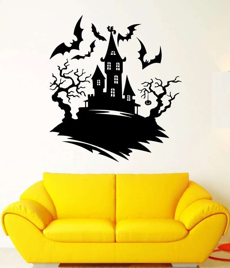 

Wall Decal Darkness Night Bats Castle Halloween Tree Fear Vinyl Decal Halloween Holiday Wall Sticker Home Decor WSJ06