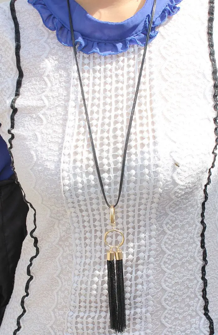 Bohemia Style Women Long Necklaces Alloy Leather Tassels Necklaces