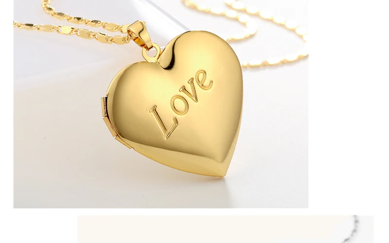 Bohemian Gold Pendant Necklace Women Long Heart Locket Necklace Open Photo Frame Memory Friendship Necklaces Fashion Jewelry (4)