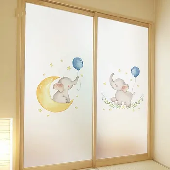 

Custom Size Stained Glass Films Elephant Window Sticker Static Cling Frosted non-Adhesive bathroom Home Decorative privacy Film
