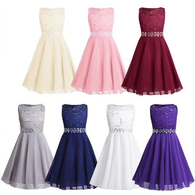 iiniim Girls Sequined Floral Lace Chiffon Dress Princess Formal Brides Wedding Birthday Party Dress First Communion Tutu Dress 2