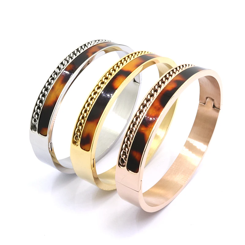 

Factory Direct Sales European Trend Titanium Stainless Steel Rose Gold Bracelet Bangles Jewelry Chain Leopard Bracelets
