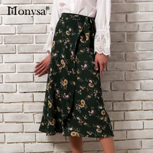 Богемная шифоновая Женская юбка весна лето Новое поступление цветочный принт Бохо юбки Дамская миди-юбка с высокой талией для женщин s