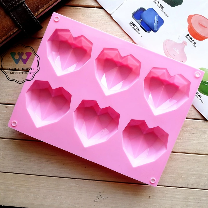 Molde Silicona Corazón Diamante Origami Chocolax 6 Cavidades