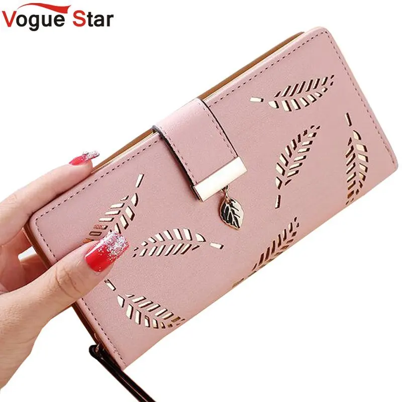 

Women Wallet Purse Luxury Designer High Quality Famous Brand Female Long Wallet Gold Hollow Leaves Pouch Wallet For Women LB521