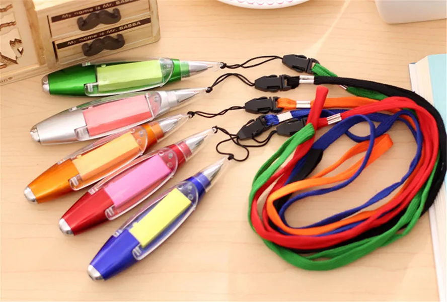 

1 Pcs Kawaii 3 in 1 Multi-functional Halter Ballpoint Pens + Note Paper + Flashlight Stationery with String Ball Pens