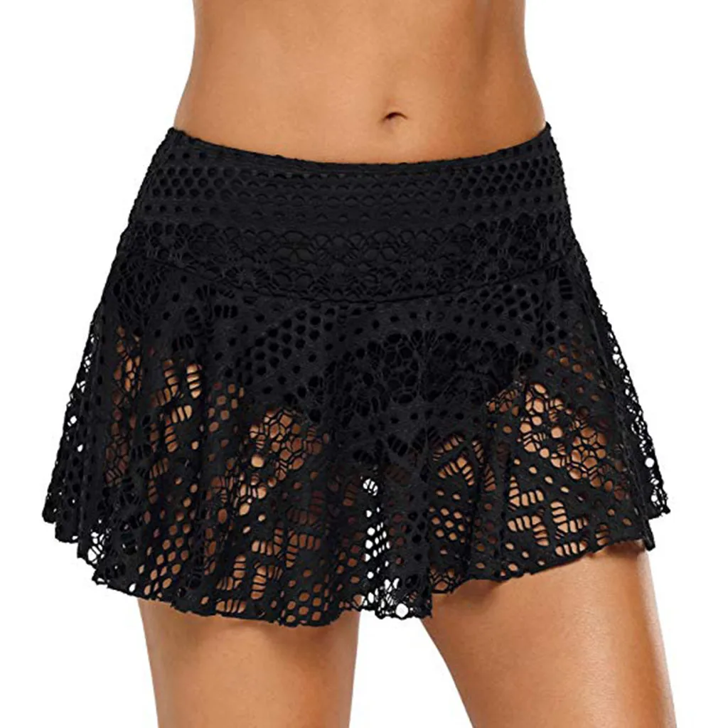 

Summer Women Lace Crochet Skirted Bikini Bottom Swimsuit Short Skort Swim Skirt Beach Mesh Skirt