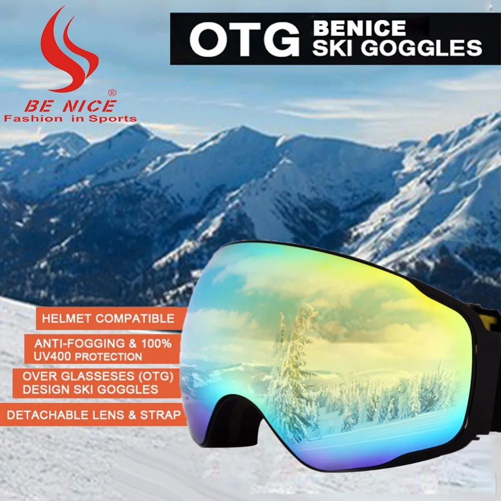 

BENICE Ski Goggles Snowboard Frameless UV400 Protection Anti-fog Detachable Mirror Lens for Adult Skiing Snowboarding-SN4200