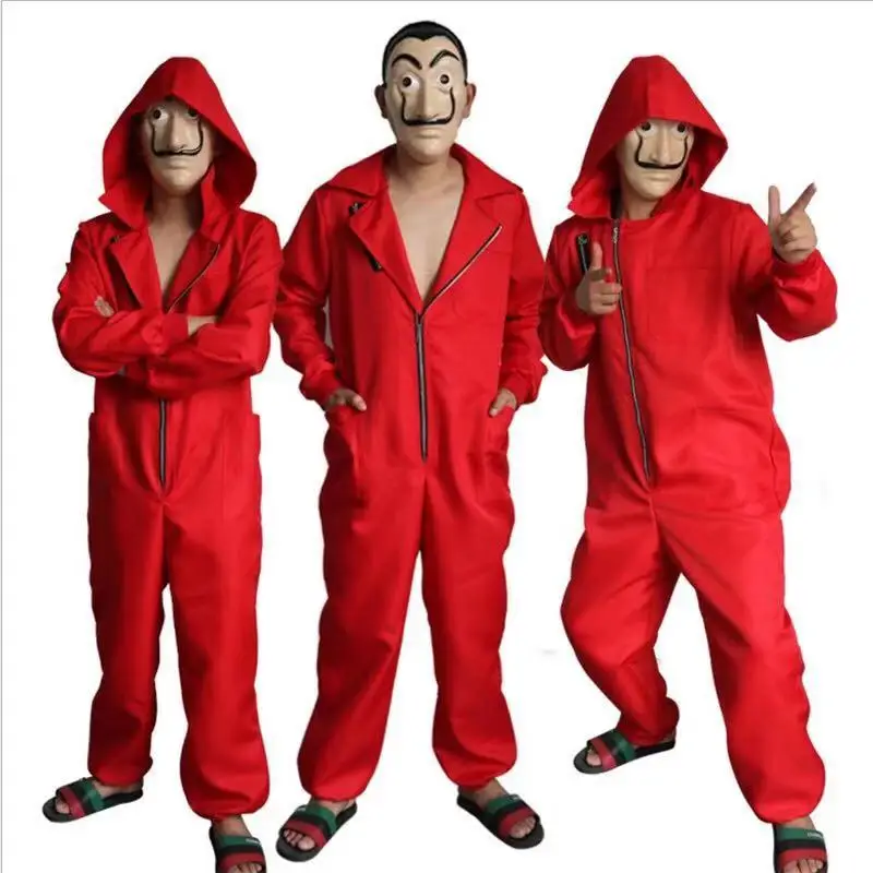 Salvador Dali La Casa De Papel Money Heist Red Jumpsuit  Costume+Mask Cosplay 