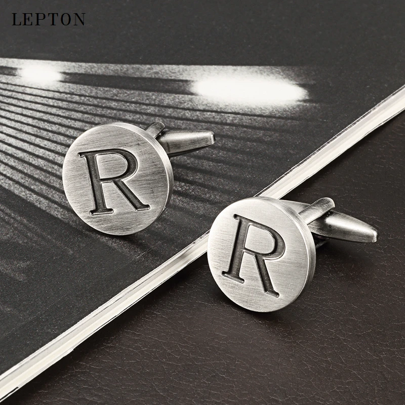 

Hot Sale Letters R of an alphabet Cufflinks For Mens Antique Silver plated Round Letters R cuff links Men shirt cuffs Cufflinks