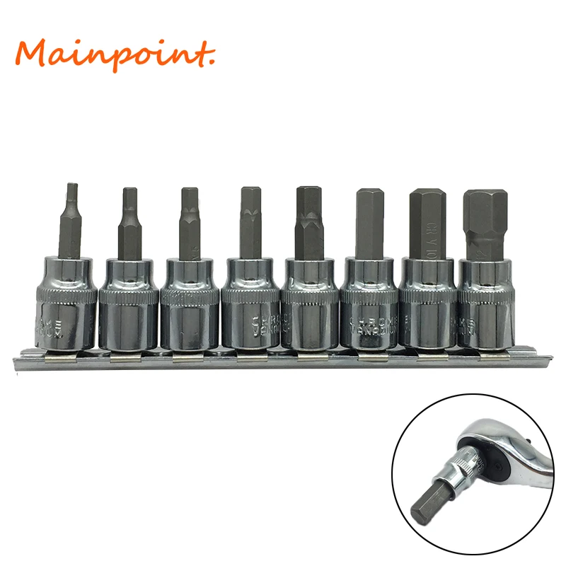 

8Pcs 3/8" Hex Bit Socket Allen Key Ratchet Drive Adapter Set Wrench Car Hand Tools Kit Chromium Vanadium Steel Bits