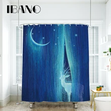 IBANO Oil Painting MOON Shower Curtain Waterproof Polyester Fabric Bath Curtain For The Bathroom With 12 pcs Plastic Hooks girl oil painting fabric bathroom shower curtain