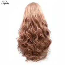 Sylvia, парик из натурального дыма, розовый, высокотемпературный парик из волокна, длинные волосы, черные корни, золотые, розовые/розовое золото, синтетические парики на шнуровке спереди