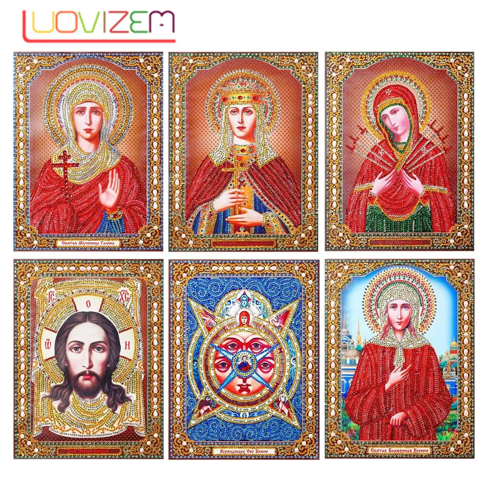 

LUOVIZEM New 5D DIY Diamond Painting Religious People Diamond Embroidery Religious Round Mosaic Needlework Rhinestone Home Decor