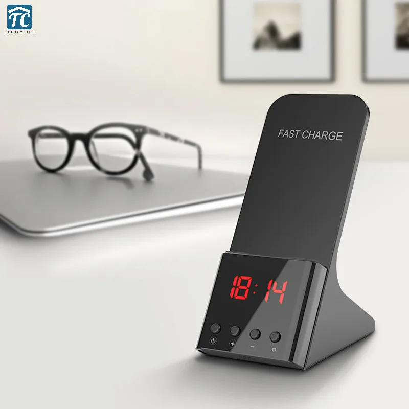 

Electric LED Alarm Clock Phone Wireless Charger Digital Clocks QI Charging Desktop Bedroom For Iphone Samsung Standard Time