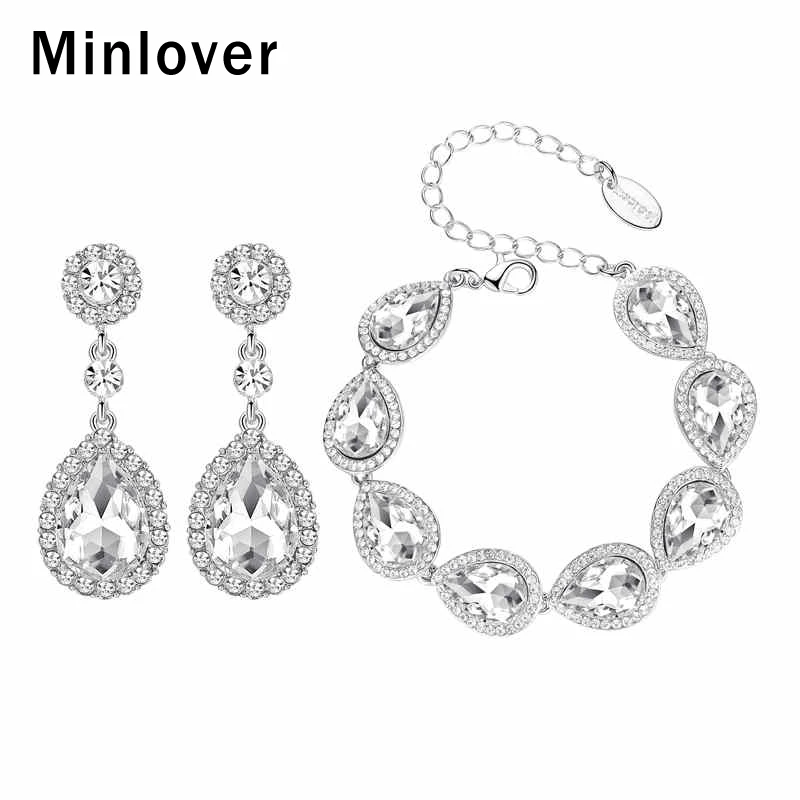 Женский свадебный браслет с кристаллами Minlover серебряный комплект ювелирных