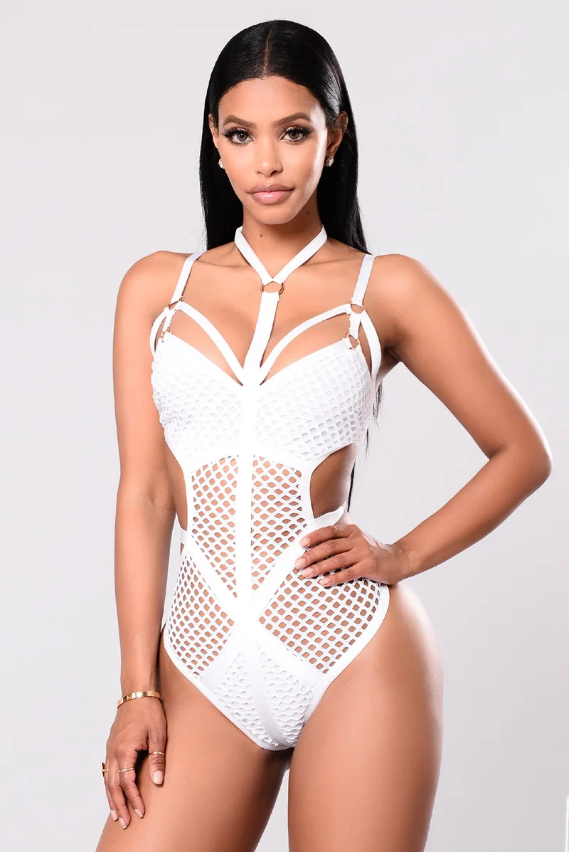 white fishnet bodysuit