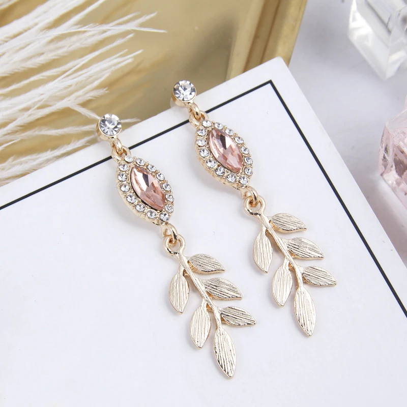 

Sale 2018 New Leaf Long Crystal Earrings For Women Girls water drop earrings Fashion Jewelry