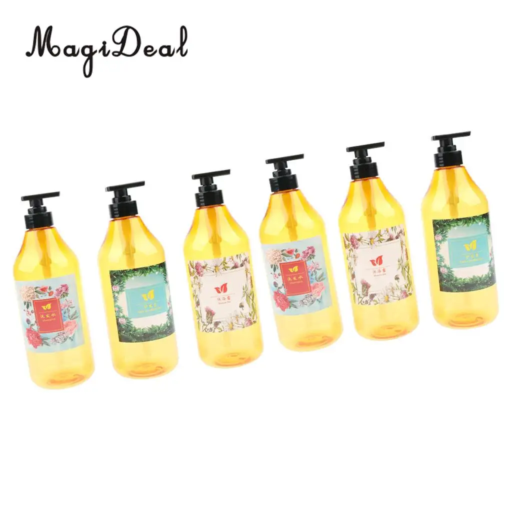 Pack of 6 1000ml Refillable Pump Bottle Empty Shampoo Dispensing Container Suit for Home or Travel