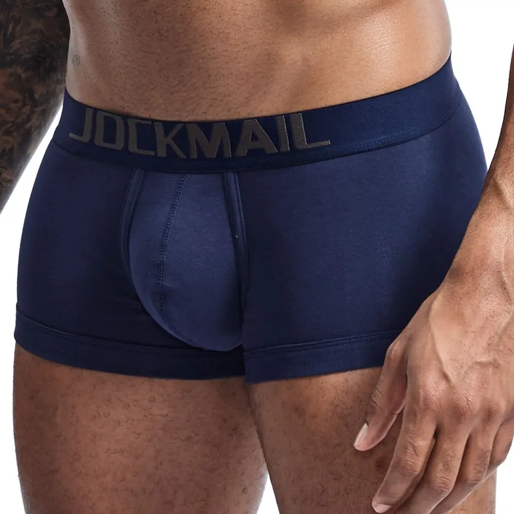 Бренд JOCKMAIL, мужское нижнее белье, трусы-боксеры, хлопок, низкая талия, сексуальные, комфортные, u-образные, мужские, дышащие, белые, мужское нижнее белье - Цвет: Тёмно-синий