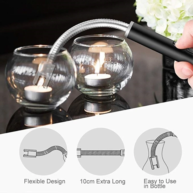Longer Flexible Plasma Arc Lighter LED Battery Display USB Electric Lighter Kitchen Candle Lighter