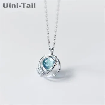 

Uini-Tail hot new 925 sterling silver blue aurora planet necklace temperament fashion sweet simple blue planet jewelry ED192
