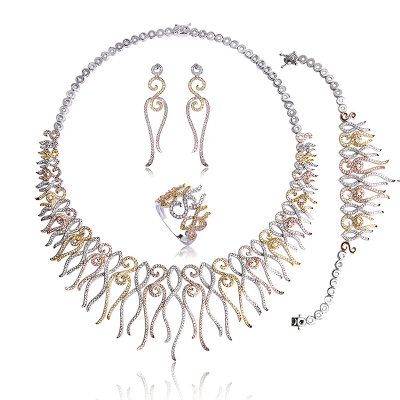 Madrry Luxury Copper Bridal Wedding Jewelry Sets 3 Color Necklace Earrings Ring Bracelet For Women Collier Brinco Anillo Schmuck Madrry Luxury Copper Bridal Wedding Jewelry Sets 3 Color Necklace Earrings Ring Bracelet For Women Collier Brinco Anillo Schmuck