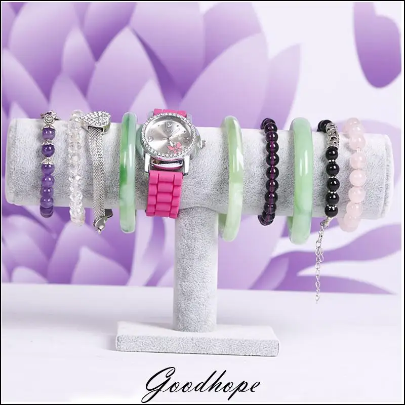 Portable Gray Velvet Bracelet Holder Bangle Watch Necklace Chain Stand