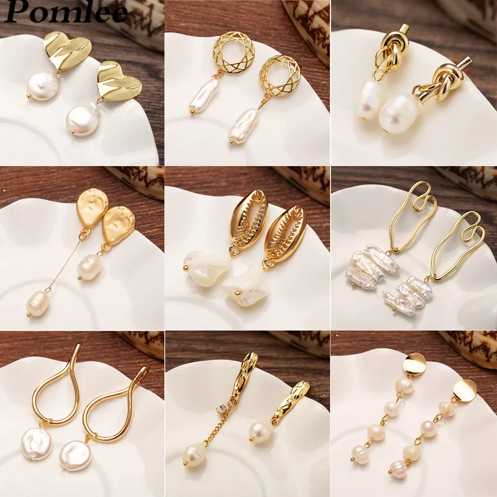 

Pomlee Elegant Natural Freshwater Pearls Drop Dangle Earrings Jewelry Ins Trendy Wedding Vintage Bohemian Korean Earings Party