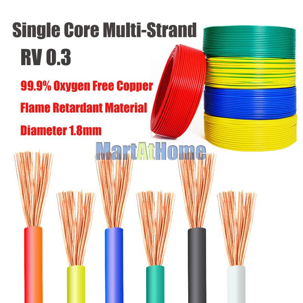 1 метр RV 0,3 одножильный многожильный провод 99.9% бескислородной меди ПВХ для DIY электронного оборудования, моторов, светильник