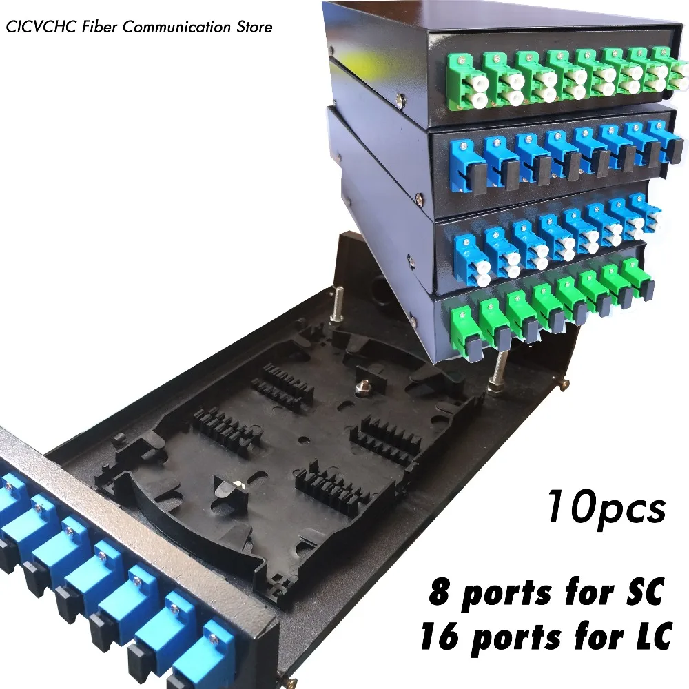 

10pcs FTTH Box with 8 Port SC Adapter or Pigtail and two Cable Gland for 5 to 10mm cable / Fiber Optic Distribution Box