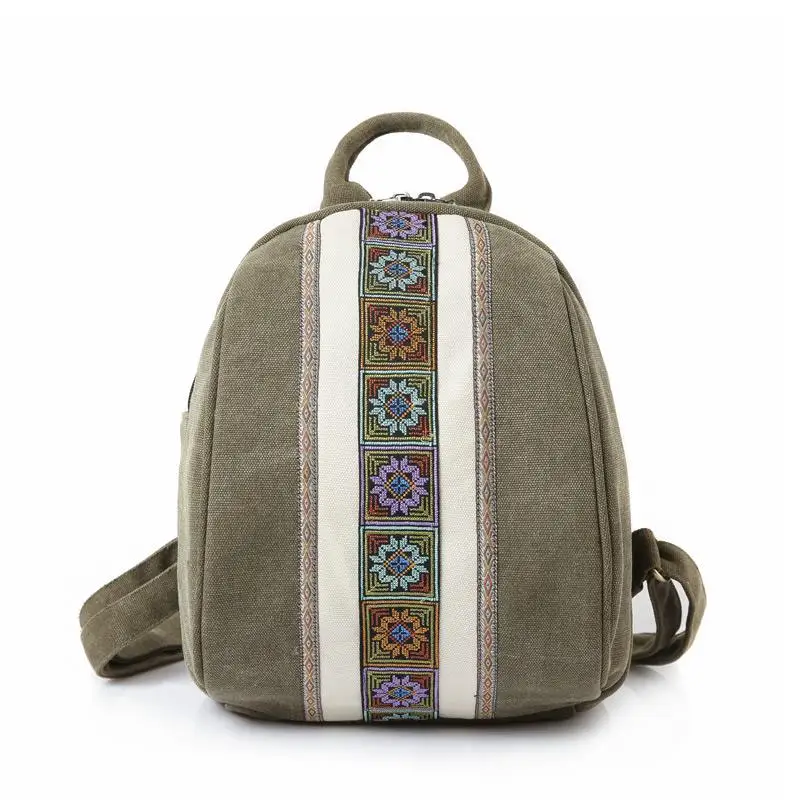 

LJL Small Designer Canvas Backpacks for Teenage Girls Ethnic Floral Print Mini Bagpack Women Vintage Travel Rucksack School Ba