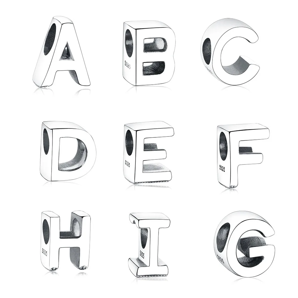 

2018 New Style 925 Sterling Silver Alphabet Letter Charm Beads Fit Original Pandora Charm Bracelet Pendant DIY Jewelry Making