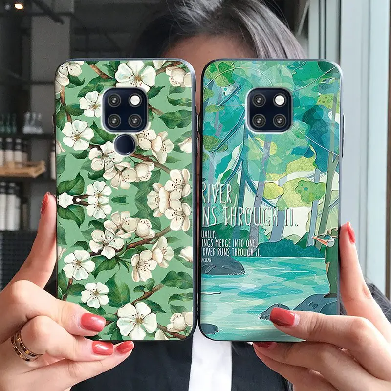 Китайский зеленый чехол для Huawei MATE 20 PRO X рельефный с изображением ста цветов
