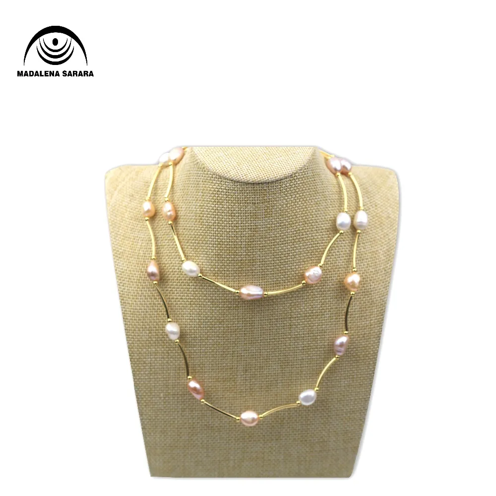 

MADALENA SARARA Elegant AA 7-8mm Baroque Freshwater Pearl Natural Pink Purple Necklace Easy Style 20