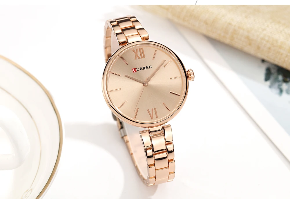 CURREN Simple Fashion Stainless Steel Analog Quartz Wrist Watch Calendar Female Dress Watch Women Clock Relogio Feminino 9017