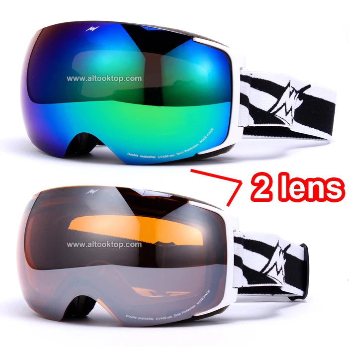Day night vision replaceable 2 lens ski goggles spherical professional snowboard glasses snow eyewear snowmobile skiing