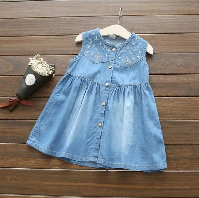 

YX0309-8734 Baby Dress For Girls Dress Denim Embroidery Flower Kids Dresses For Girl Princess Dress Kids Clothes Summer Children